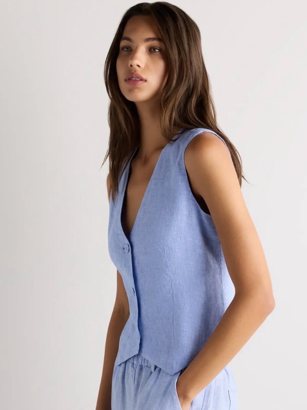 QUINCE 100% EUROPEAN LINEN VEST IN FRENCH BLUE SIZE LARGE - Picture 3 of 7